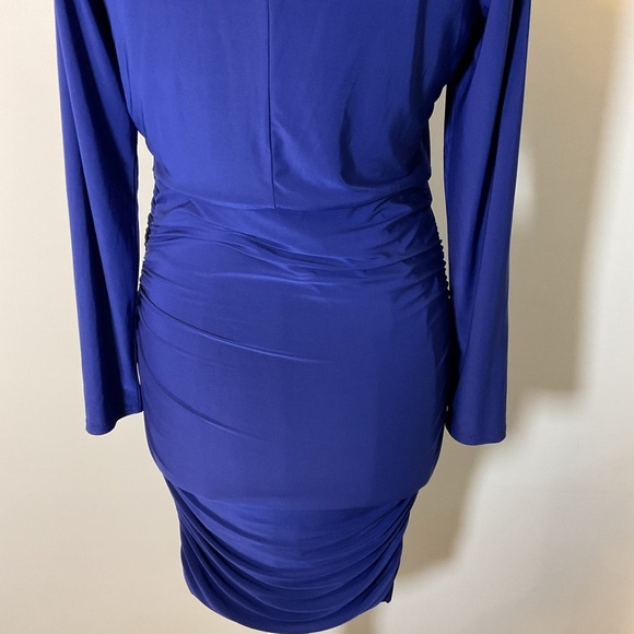 19. Spence Blue Ruched Long Sleeve Sheath Midi Dress Size Medium - Picture 6 of 6